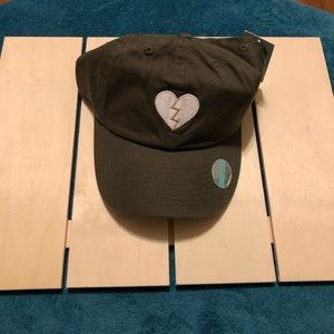 Olive Green Hat With A Broken Heart